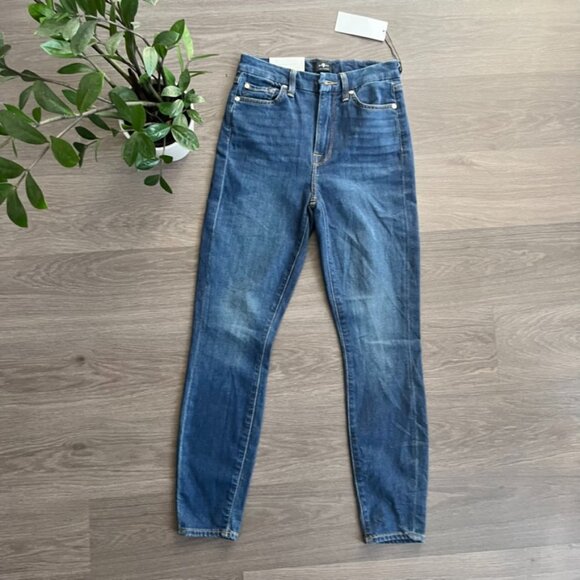 NWT 7 For All Mankind Dark Blue High Rise Skinny Jeans - Picture 1 of 12